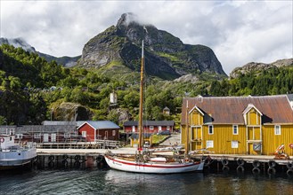 Sailing boat in the harbour of the little fishing village of Nusfjord