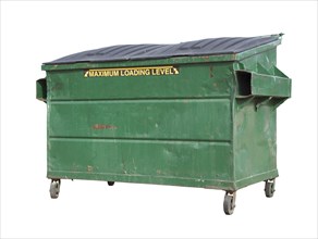 Green trash or recycle dumpster isolated on A white background with clipping path