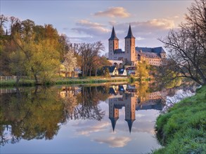 Rochlitz Castle on the river Zwickauer Mulde at Morgenrot