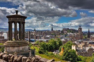 View from Calton Hill with the Dugald Steward Monument over the historic Old Town