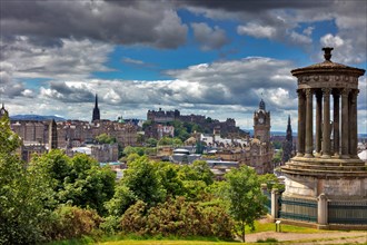 View from Calton Hill with the Dugald Steward Monument over the historic Old Town