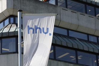 Flag with logo of the Heinrich Heine University Duesseldorf