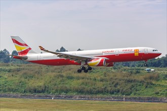 An Airbus A330-300 aircraft of Lucky Air with registration number B-1014 at Chengdu airport