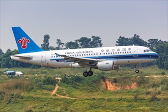 An Airbus A319 aircraft of China Southern Airlines with registration number B-6203 at Chengdu airport