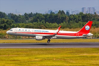 An Airbus A321 aircraft of Sichuan Airlines with registration number B-8687 at Chengdu airport