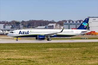 An Airbus A321neo of Azul with the registration D-AVZI at Hamburg Finkenwerder Airport