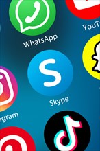Skype Logo Video Telephony Icon in Internet Background in Germany