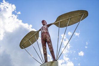 Sculpture Windharp at the launch site of Otto Lilienthal's flight experiments on the Gollenberg