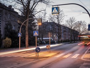 Traffic center island with zebra crossing Rennbahnstrasse Pasedagplatz