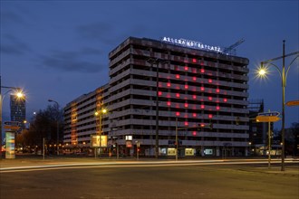 House of Statistics at Alexanderplatz with coloured illumination