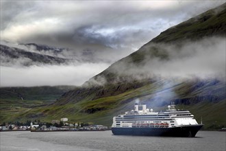 Fjord with cruise ship