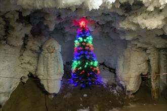 Christmas ice sculptures in the Underground permafrost tunnels in the Melnikov Permafrost Institute