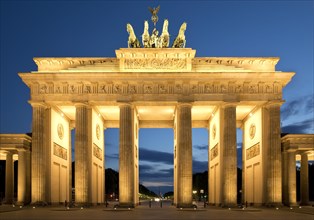 Illuminated Brandenburg Gate in the evening