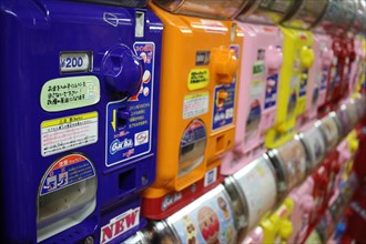 Colourful Gashapon capsule toy vending machines in Akihabara