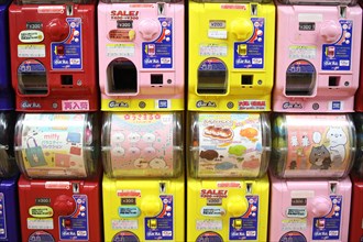 Colourful Gashapon capsule toy vending machines in Akihabara