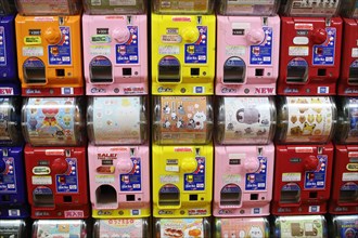 Colourful Gashapon capsule toy vending machines in Akihabara