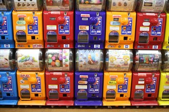 Colourful Gashapon capsule toy vending machines in Akihabara