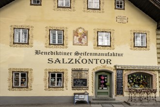 Facade of the soap factory Salzkontor in the UNESCO World Heritage Hallstatt at Lake Hallstatt