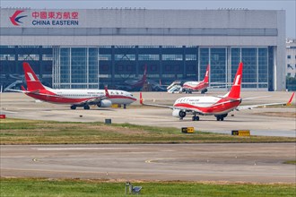 Boeing 737-800 aircraft of Shanghai Airlines at Shanghai Hongqiao Airport