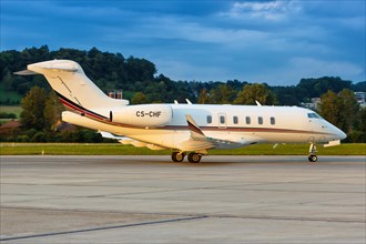 A Bombardier Challenger 350 aircraft of NetJets Europe with registration CS-CHF at Zurich Airport