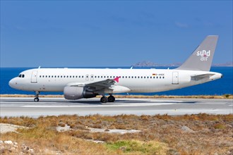 An Airbus A320 aircraft of Sundair with registration D-ASEE at Heraklion Airport