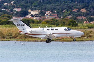 A private Cessna 510 Citation Mustang with registration OK-AML at Corfu Airport