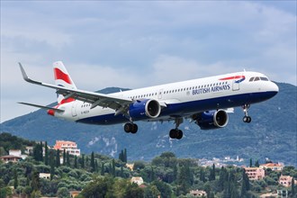 A British Airways Airbus A321neo aircraft with registration G-NEOV at Corfu Airport