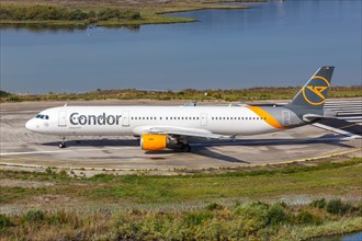 An Airbus A321 aircraft of Condor with registration D-ATCA at Corfu Airport