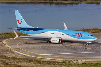 A TUI Boeing 737-800 with registration D-ABKI at Corfu Airport