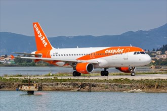 An Airbus A320 aircraft of EasyJet with the registration G-EZWB at Corfu airport
