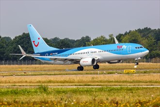A Boeing 737-800 aircraft of TUIfly with registration D-ATUE at Hanover Airport