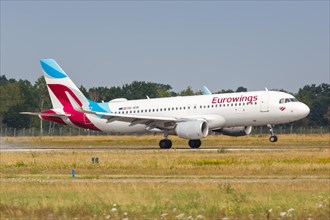 An Airbus A320 aircraft of Eurowings with registration number OE-IEW at Hannover Airport