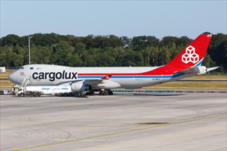 A Boeing 747-400F SCD aircraft of Cargolux with registration LX-WCV at Luxembourg Airport