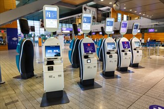 Check-in machines in the terminal of Luxembourg Airport