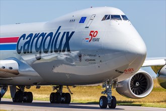 A Boeing 747-8F aircraft of Cargolux with registration LX-VCE at Luxembourg Airport
