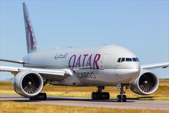 A Boeing 777F aircraft of Qatar Airways Cargo with registration A7-BFG at Luxembourg Airport