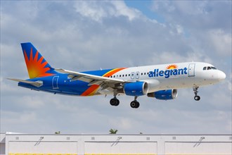 An Allegiant Air Airbus A320 aircraft with registration N240NV lands at Fort Lauderdale Airport