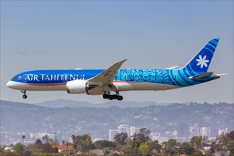 A Boeing 787-9 Dreamliner aircraft of Air Tahiti Nui with registration F-OMUA lands at Los Angeles Airport