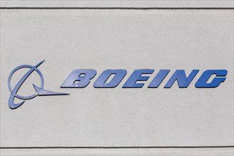 Boeing logo sign on a building at Los Angeles Airport