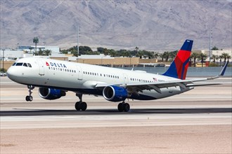 An Airbus A321 aircraft of Delta Air Lines with registration N340DN lands at Las Vegas airport