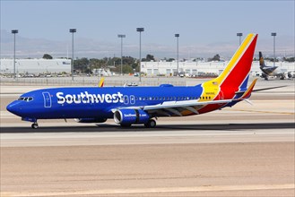 A Southwest Airlines Boeing 737-800 aircraft with registration number N8696E at Las Vegas Airport