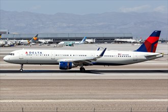 An Airbus A321 aircraft of Delta Air Lines with registration N344DN lands at Las Vegas airport