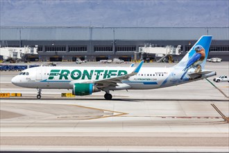 An Airbus A320 aircraft of Frontier Airlines with registration N230FR at Las Vegas airport