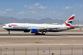 A British Airways Boeing 777-200 aircraft with registration G-YMMD at Las Vegas airport