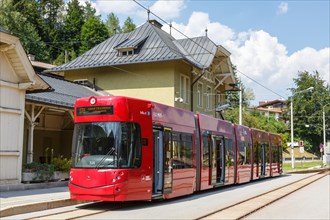 Stubaitalbahn Innsbruck tram Bombardier tram local traffic at the stop Fulpmes