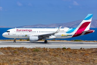 An Airbus A320 aircraft of Eurowings with registration number D-AEWG at Heraklion Airport