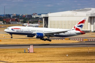 A British Airways Boeing 777-200ER aircraft with registration G-VIIH at London Heathrow Airport