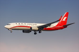 A Boeing 737-800 of Shanghai Airlines with registration number B-5549 at Shanghai Hongqiao Airport