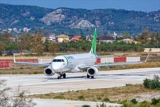 An Embraer 195 aircraft of Bamboo Airways with registration number OY-GDB at Zakynthos Airport
