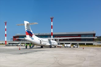 An ATR 72-500 aircraft of Sky Express with registration SX-NIV at Zakynthos airport